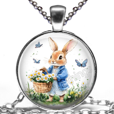 Daisy Basket Peter Rabbit Necklace Beatrix Potter Style Watercolor Print 24''