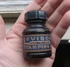 LEVISON'S BLUE STAMPINK INK 1920s LABELED INK BOTTLE WITH ORIGINAL UNOPENED LID