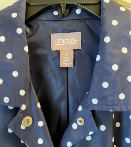 Chico’s Jacket Womens Navy Blue White Polka Dot Windbreaker Rain Large Sz 2 - Picture 8 of 10