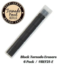 Retro 51 #REF21-E / Six Pack of Black Erasers For Tornado Pencils