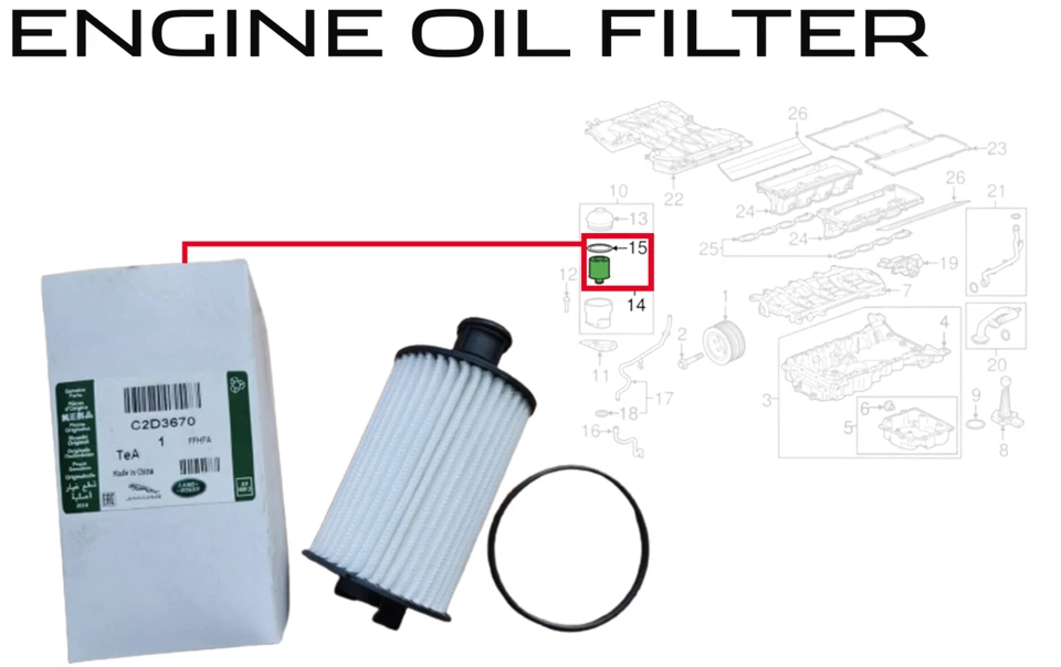 Filtro de aceite de motor Jaguar XK-R 2010-2015 genuino de fábrica OEM C2D3670 Foto 2 de 2