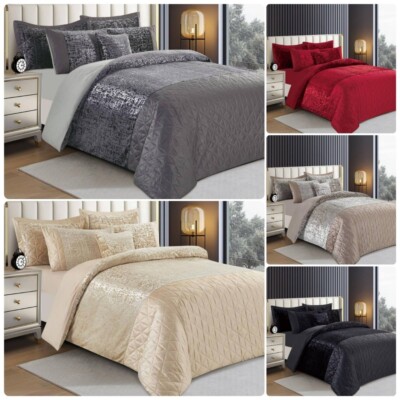 Crushed Velvet Plüsch Bettdecke Quilt Cover Bettwäsche Set Double King & Super King