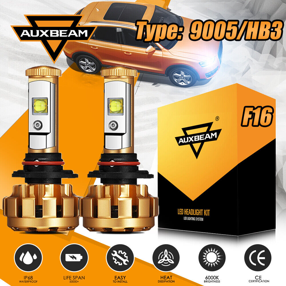 AUXBEAM 9005/H10/HB3 LED Headlight Car Hi-Lo Beam 2 Bulbs 6000LM 6000K F16