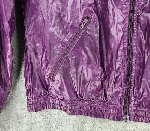 Adidas Jacket Womens Small Purple Yellow Three Stripe Full Zip 90s Windbreaker - Picture 12 of 13