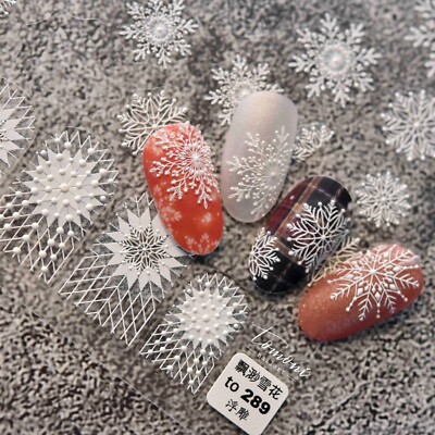 3D Snowflake Nail Art Sticker White Self Adhesive Decal Nail Design DIY Decor