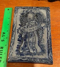 ROWE POTTERY BLUE SALT GLAZE TRIVET TILE MILLENNIUM ANGEL  5 x 7.5 inches