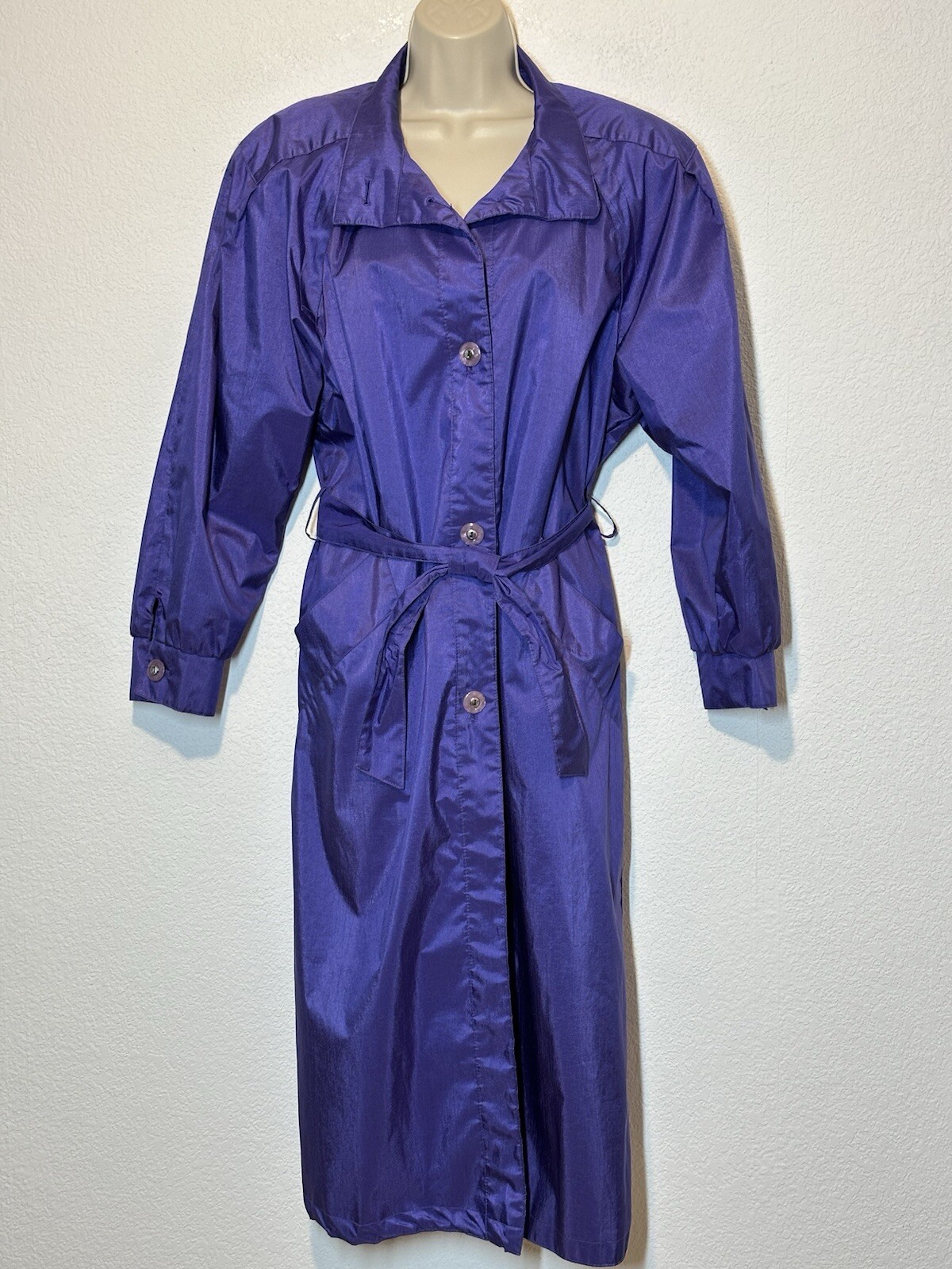 Vintage J Gallery Iridescent Purple Petite Trench Coat Size 11/12 with Belt
