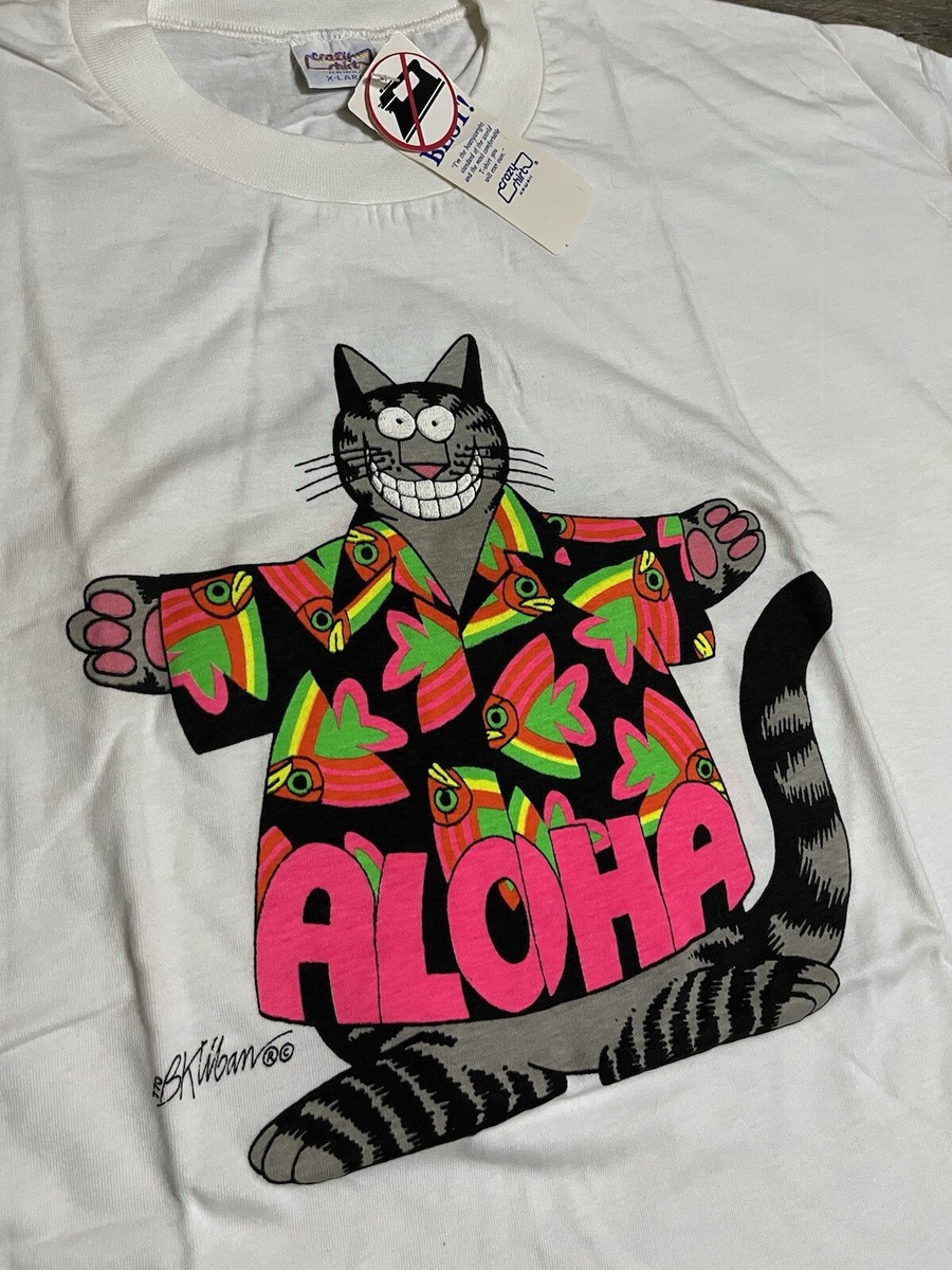 Vintage Crazy Shirt Hawaii B Kliban Aloha Cat Fish Single Stitch