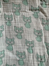 Swaddle Design Cotton Muslin Swaddling Blanket White Green RACOON 42" x 40"