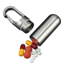 Travel Pill Case Stainless Steel Pill Box Keychain Portable Pill Organizer 