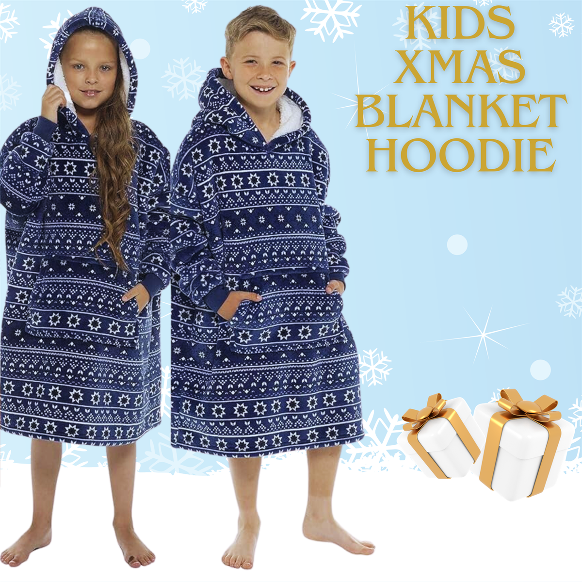 Kids Boys Girls Xmas Oversized Hoody Blanket Hoodies Snuggle Plush Fleece  Gift