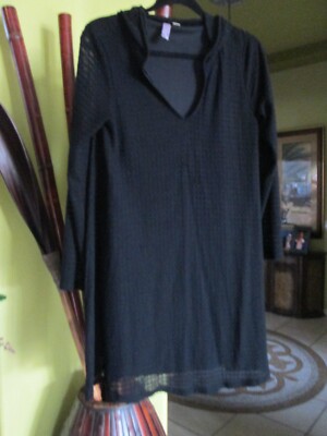 ALYA BLACK TEXTURED HOODED A-LINE SHORT DRESS! LONG SLEEVES LINED SIZE M |  eBay