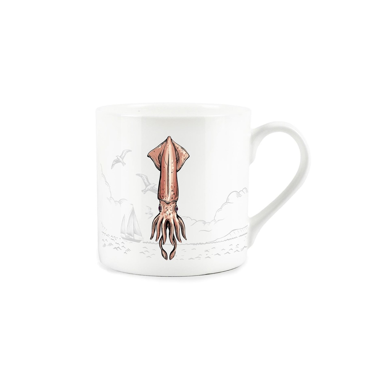 Large Bone China Coastal Sealife Squid Mug Tea/Coffee Present