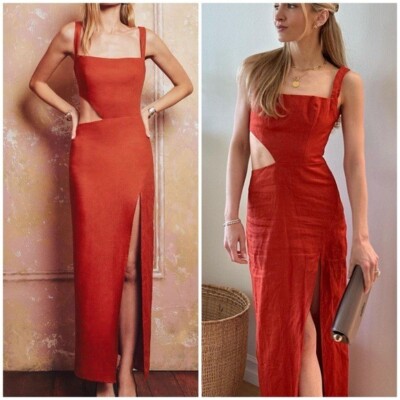 Reformation Satori Linen Dress Chili Red Blood Orange Size 0 | eBay