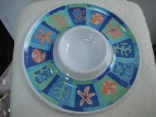 Round Plastic Snack Dip Tray with Sea Side Nautical Decorations 13 inch Diameter