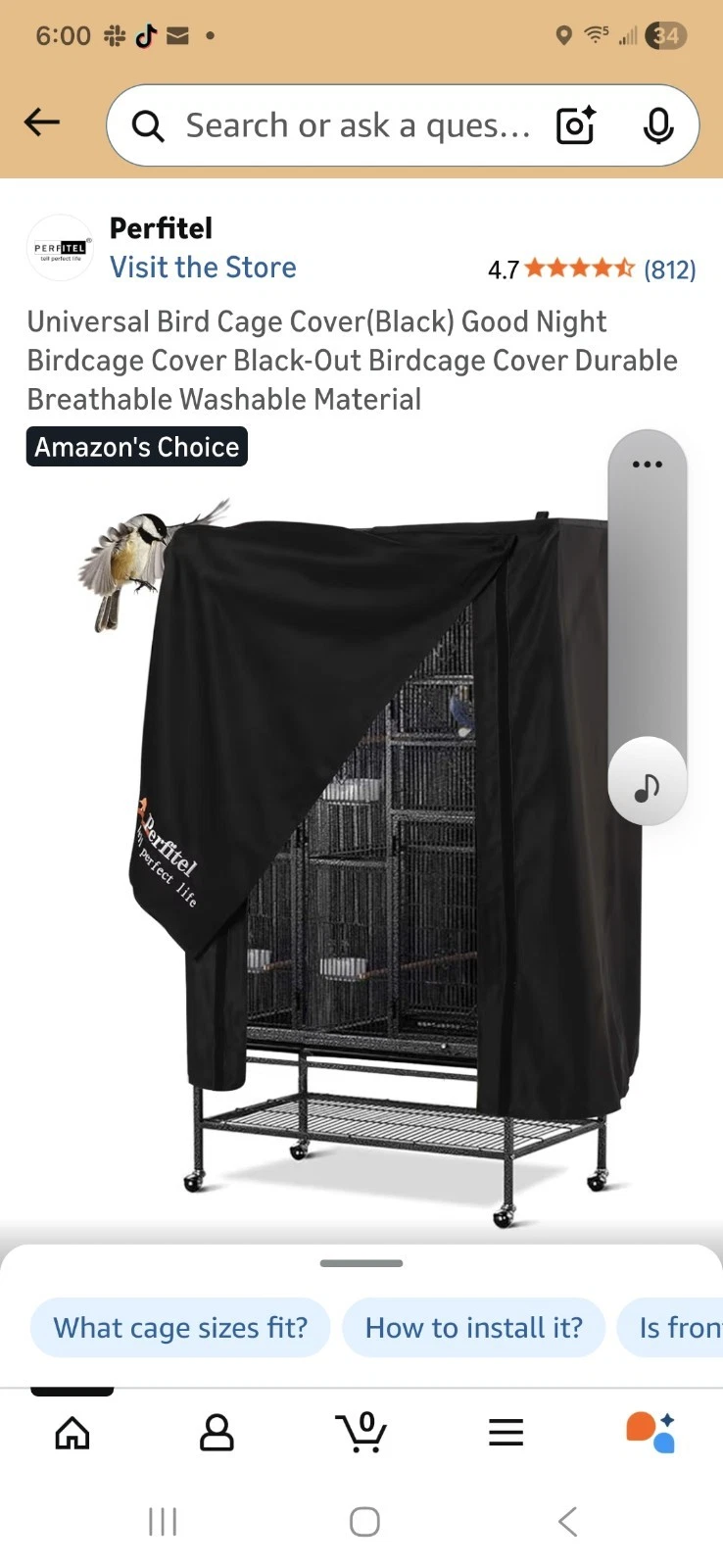 Bird Cage Cover, Black-Out-Durable Breathable Washable-cockatiel, parakeet,etc
Opens in a new window