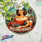 Vintage American Diner Retro Round Wall Art 8x8 Metal Tin Sign Plaque