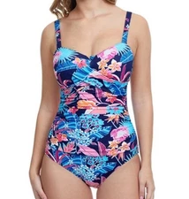 PROFILE BY GOTTEX Bohemian Gypsy Navy Blue One-Piece Swimsuit D Cup 8D 10D NEW