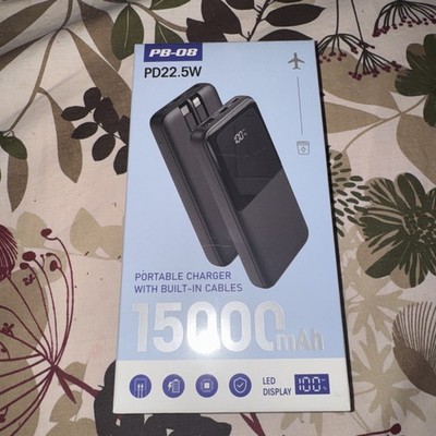 Portable Charger with Built-in Cables 15000mAH Power Bank PD 22.5W NEW Sealed 