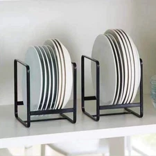 2PCS Plate Holders Organizer Metal Dish Storage Display Rack Black Cabinet Small