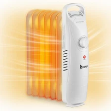 600W Mini Oil Filled Radiator Heater Electric Space Heater w/2 Heat Settings