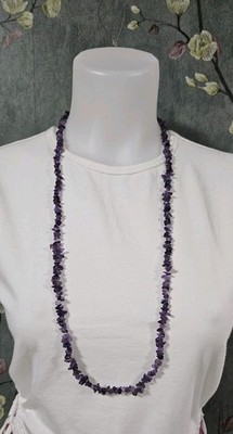 PULLOVER LONG AMETHYST  Chips BEAD NECKLACE