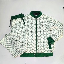 Vintage MCM White Leather Tracksuit Jacket Pants Bucket Hat Set Monogram Logo