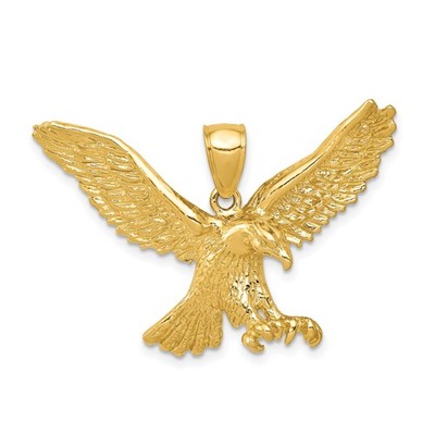 14k Gelbgold Fliegender Adler Anhänger für Männer detaillierte Flügel Kraft Symbol