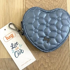 Lug Heart Pouch Keyring Quilted Blue Metallic New