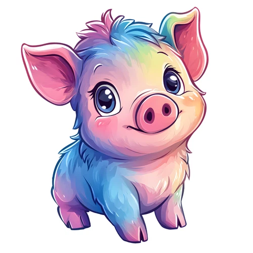 Cute Pig Chibi Colourful Animal Self Adhesive Sticker
