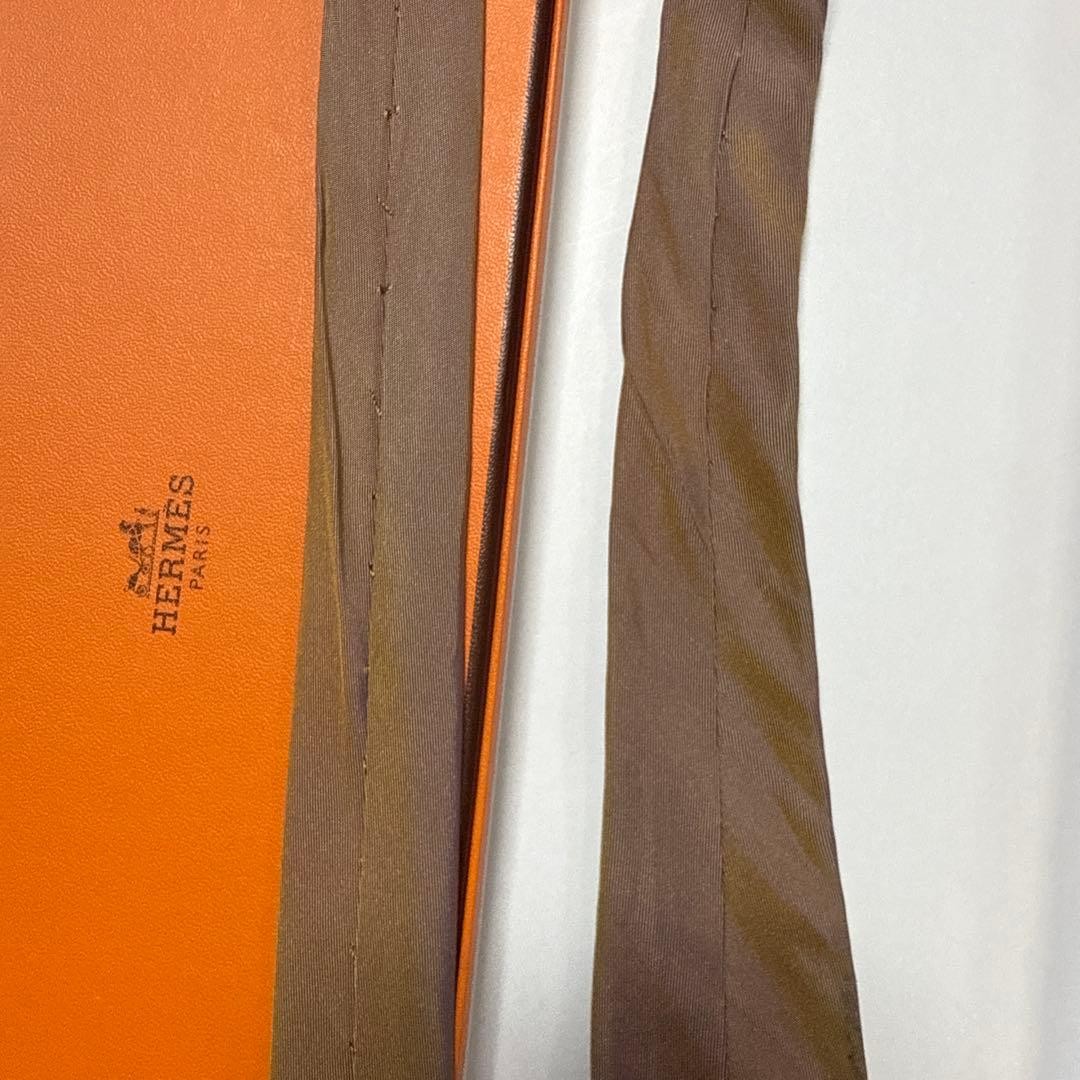 HERMES Tie Solid Brown 9cm Width 155cm Length 100… - image 9