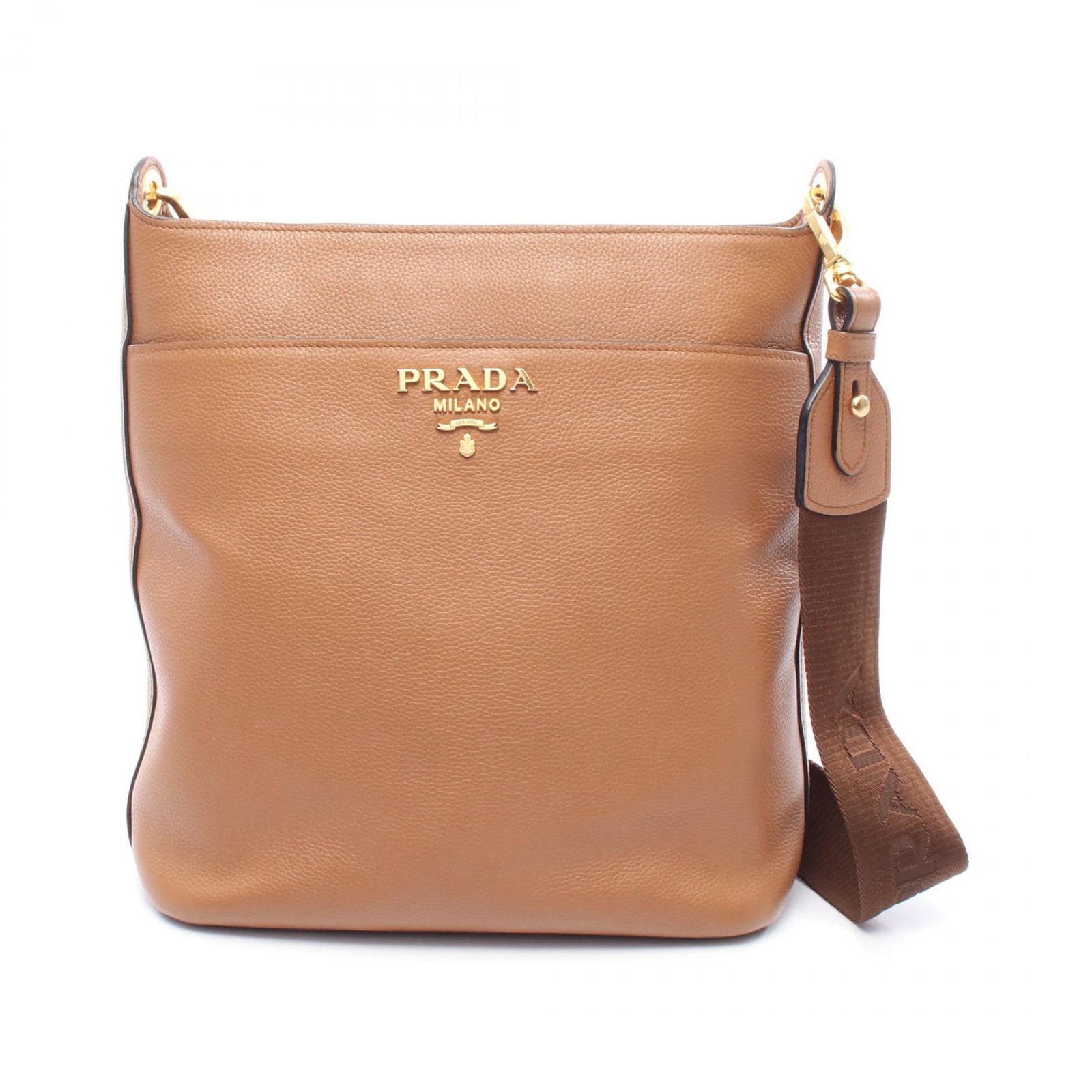 Prada Vitello Daino Leather Crossbody Shoulder Bag Brown Pre-Owned for Women