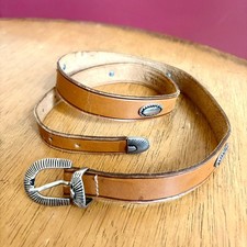 Vintage 90s Chico's Tan Leather Western Belt Silver Buckle Studded Boho Size M