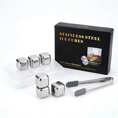 Stainless Steel Whiskey Stones 6 Pack, Reusable Metal Ice Cubes with Non-Slip...