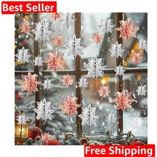 Winter Christmas Snowflake Decorations Indoor, 24PCS 3D Silver Rose Gold Snow...