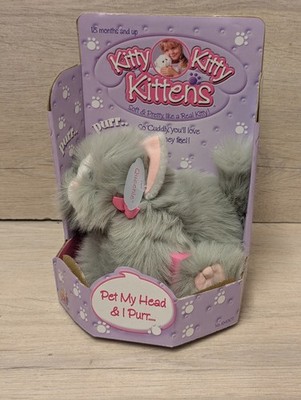 Vintage DSI Kitty Kätzchen Kätzchen Queenie grau Katze Plüsch schnurrt 2001 verpackt Neu im Karton selten