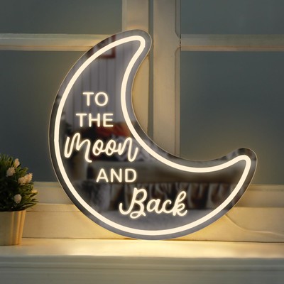 Tothemoon Neon Sign Mirror Moon Decor With Light For Home Engraved Neon Sign For