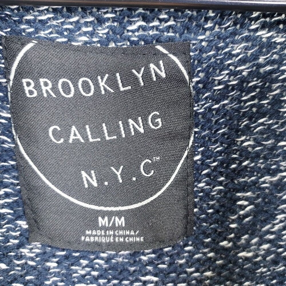 Brooklyn Calling Cardigan Men's M Grandpa Sweater Shawl Collar Blue White Fleck image 10