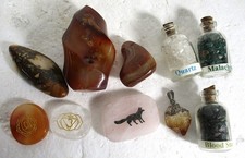 COLLECTION OF 10 NATURAL GEM STONES, CRYSTALS, POLISHED  BOTTLED SPECIMENS