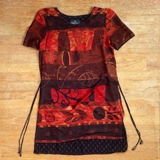 Vintage Carole Little Abstract Print Shift Dress Size Small 6 Layered Tie Waist