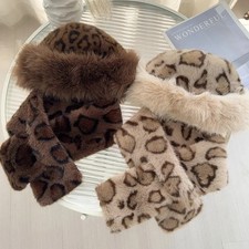Retro Leopard Print Faux Fur Hat & Scarf Set Women Winter Plush Best Selling