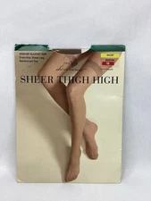 East 5th Sheer Thigh High Pantyhose Stay Up Elastic Top SHORT SUNTAN NIP