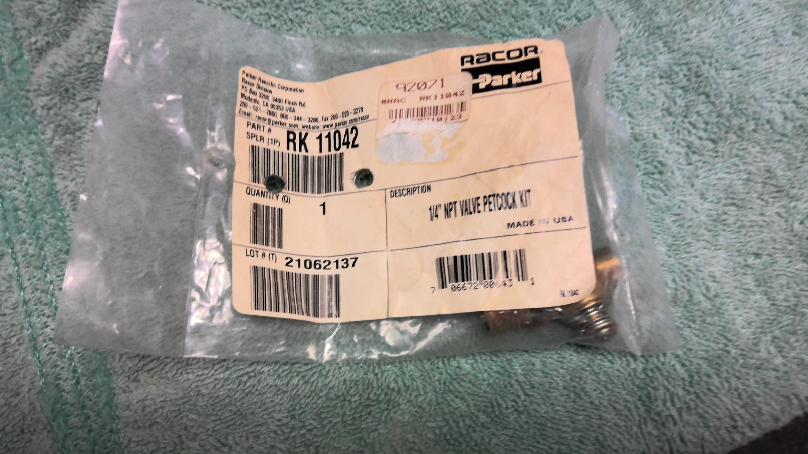 Parker Racor RK 11042 Brass Petcock Off Valve 1/4" NPT NEW