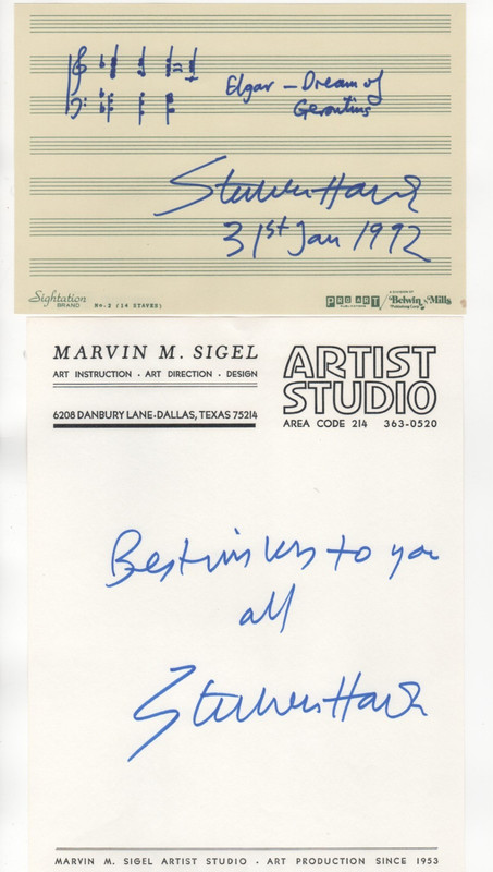 STEPHEN HOUGH lot 2 signed AMQS and hand written note renowned pianist