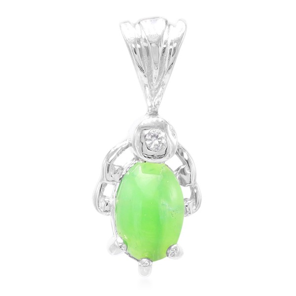 Cavill Chrysopras AnhäNger 925 Silber 0,37Ct Oval GrüNer Edelstein-image