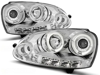 LED Angel Eyes Phares Avant Tuning Tec Pour VW Golf 5 03-09 Chrom - Photo 1/3