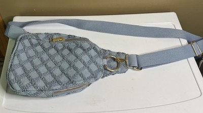 Mods Luxe Blue Sling Crossbody Bag Adjustable Gold Hardware Many Pockets