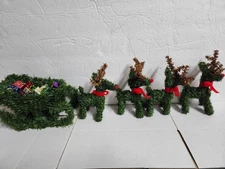 Vtg Topiary 4 Reindeer Sleigh Christmas Table centerpiece decor