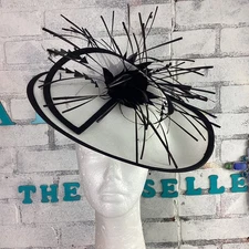 Babeyond Irregular Spindle Black Feather Fascinator Wide Clip Down Hat