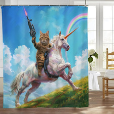 Cat Unicorn Shower Curtain Rainbow Unicorn Shower Curtain Waterproof Fabric Funn